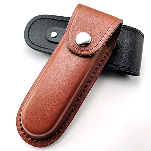 Multitool Sheath, Leather Knife Sheath Holster with Belt Loop, Tactical Knife Pouch Fit 5" Folding Knife, Pocket Knife Holder for Belt, Scabbard Pouch Bag for Swiss Army Knife Trapper Knife (Brown)