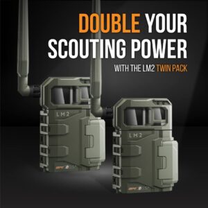 SPYPOINT LM2 Twin Pack Cellular Trail Camera - 20MP Photos, Infrared Game Night Vision Photos, 90' Flash Trail Camera & Detection Range + SD Cards (LM2-Nationwide)