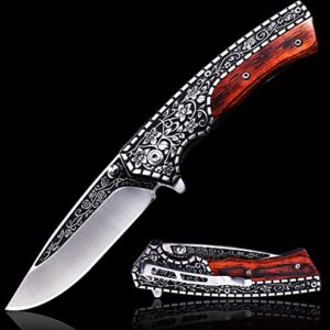 Vividstill Pocket Knife, Spring Assisted Folding Knife With 3D Retro Embossed Pattern, Great Gift EDC Knife For Men Outdoor Camping Hunting Knife