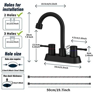 yeulluey Black Bathroom Faucets, 360 Swivel Spout 2 Handle Bathroom Sink Faucet with Water Supply Lines Lead-Free 4 Inch Centerset Faucet for Bath Basin 2 3 Hole