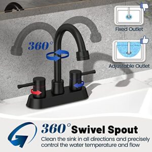 yeulluey Black Bathroom Faucets, 360 Swivel Spout 2 Handle Bathroom Sink Faucet with Water Supply Lines Lead-Free 4 Inch Centerset Faucet for Bath Basin 2 3 Hole