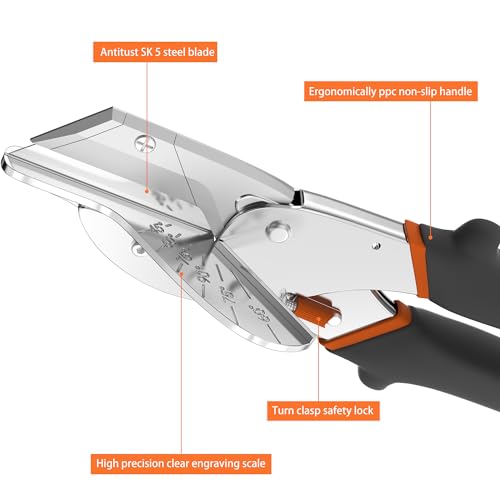 GARTOL Multi Angle Miter Shear Cutter - Multifunctional Trunking Shears for Angular Cutting of Moulding and Trim Multipurpose Quarter Round Cutter Adjustable at 45 To 135 Degree With Spare 10 Blades