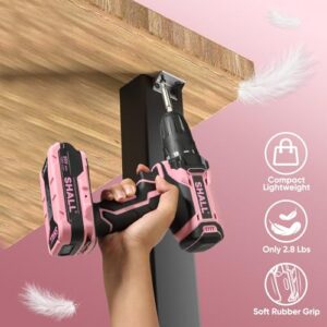SHALL Pink Cordless Drill Driver 20V Electric Power Drill Screwdriver Set with 2.0AH Battery & Fast charger for Women, 3/8'' Keyless Chuck, Variable Speed, 18+1 Position & 34pcs Drill/Driver Bits
