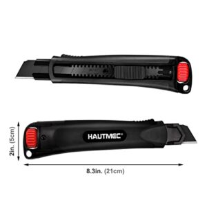 HAUTMEC 25mm Extra Heavy Duty Utility Knife with Double Lock Mechanism, Auto-Lock and Ratchet- Lock for Double Safety, SK2 Sharp Black Blade for Industrial or Construction Applications HT0254-KN