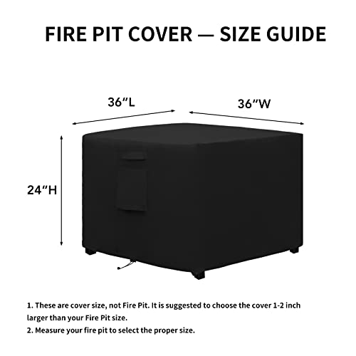 Easy-Going Outdoor Fire Pit Cover Square 36" Lx36 Wx24 H, Durable Outdoor Gas Firepit Cover, Waterproof and Weatherproof Cover for Fire Pit, Black