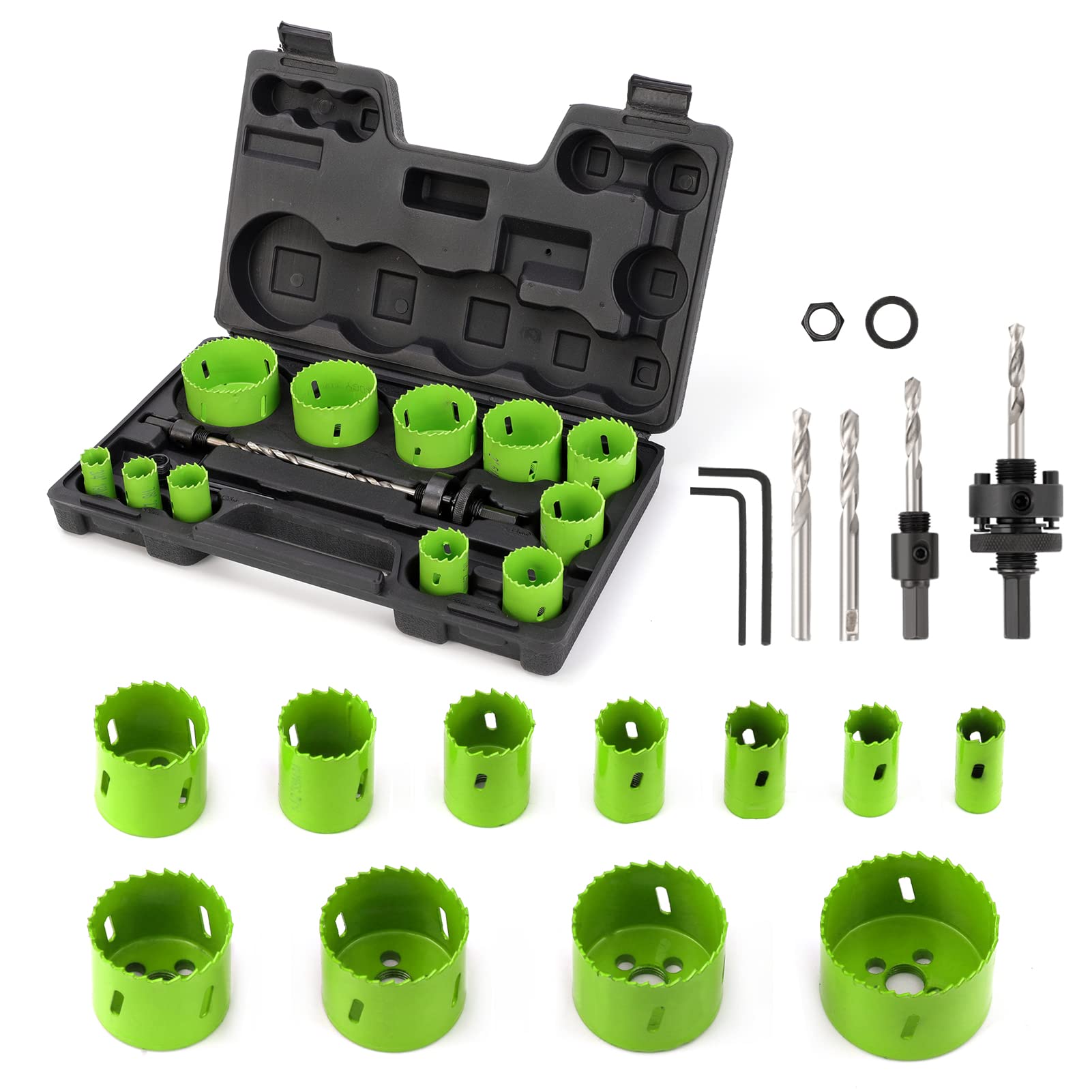 Yougfin Hole Saw Kit, 18 Pcs Bi-Metal Hole Saws Heavy Duty Hole Cutter with Carrying Case, Ideal for Metal, Cornhole Boards, Wood, Plastic, Drywall