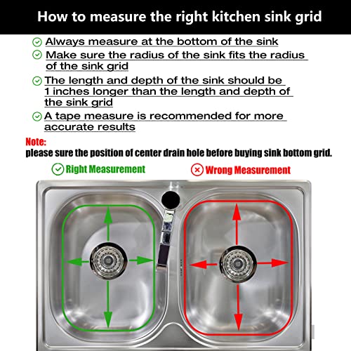 ARLBA 2Pack 304 Stainless Steel Sink Protector for Double Kitchen Sink Rear Drain,(13"x16"& 11.26"x14.5") Metal Sink Grid Sink Grate Sink Rack for Bottom of Kitchen Sink w/Sink Strainers Rubber feet