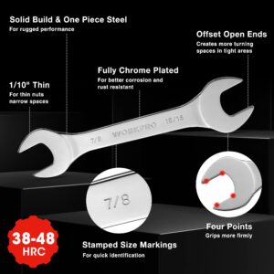 WORKPRO SAE Super-Thin Open End Wrench Roll-up Set, 7PCS, 1/4" to 1-1/16", Ultra-Slim Thin Wrench Set with Organizer Pouch, for Thin Nuts, Narrow Spaces