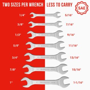 WORKPRO SAE Super-Thin Open End Wrench Roll-up Set, 7PCS, 1/4" to 1-1/16", Ultra-Slim Thin Wrench Set with Organizer Pouch, for Thin Nuts, Narrow Spaces