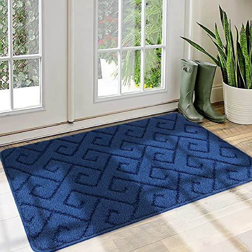 Walensee Indoor Doormat, Front Door Mat for Entrance (20"x32"Navy Blue) Machine Washable Entryway Rug, Non Slip Trapper Door Rugs Absorbent Dirt Low Profile Shoes Scraper Inside Floor Mats