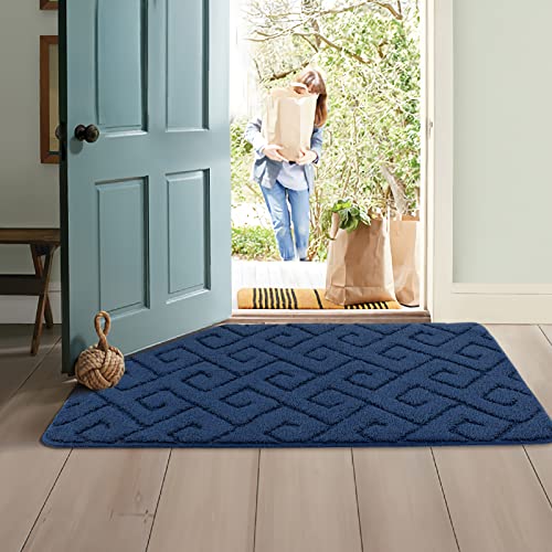 Walensee Indoor Doormat, Front Door Mat for Entrance (20"x32"Navy Blue) Machine Washable Entryway Rug, Non Slip Trapper Door Rugs Absorbent Dirt Low Profile Shoes Scraper Inside Floor Mats