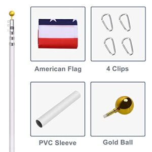 Hooomyai 20FT Telescopic Flag Pole Kit, Heavy Duty Aluminum Telescoping Flagpole Kit Fly 2 Flags, Outdoor In Ground Flagpole with 2 USA Flag & Gold Ball Top for Residential or Commercial, Silver