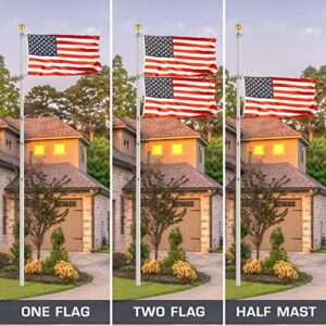 Hooomyai 20FT Telescopic Flag Pole Kit, Heavy Duty Aluminum Telescoping Flagpole Kit Fly 2 Flags, Outdoor In Ground Flagpole with 2 USA Flag & Gold Ball Top for Residential or Commercial, Silver