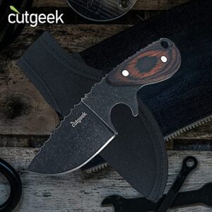 cutgeek FBS-3 Mini-Series Small Fixed Blade Knife 6-inch Overall Fixed Knife Outdoor Knife with Solid Wood Handle