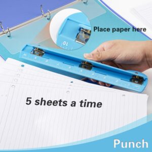 WorkLion Hole Puncher 3 Ring – Blue Portable Metal Hole Punch Single for Binder, 5 Sheet Capacity