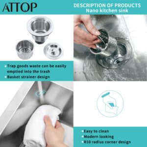 ATTOP Double Bowls Undermount Kitchen Sink,32 Inch Nano Coating Stainless Steel Kitchen Sink Undermount Double Bowls Sink