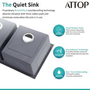 ATTOP Double Bowls Undermount Kitchen Sink,32 Inch Nano Coating Stainless Steel Kitchen Sink Undermount Double Bowls Sink