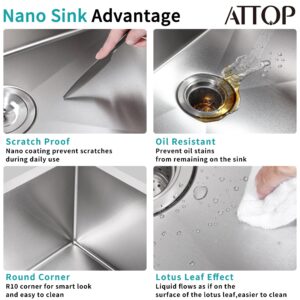 ATTOP Double Bowls Undermount Kitchen Sink,32 Inch Nano Coating Stainless Steel Kitchen Sink Undermount Double Bowls Sink