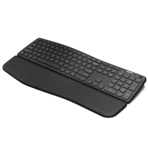 arteck bluetooth keyboard universal wave ergonomic keyboard with palm rest multi-device full size wireless keyboard for windows ios ipad os android, computer desktop laptop surface tablet smartphone