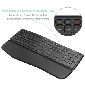 Arteck Bluetooth Keyboard Universal Wave Ergonomic Keyboard with Palm Rest Multi-Device Full Size Wireless Keyboard for Windows iOS iPad OS Android, Computer Desktop Laptop Surface Tablet Smartphone