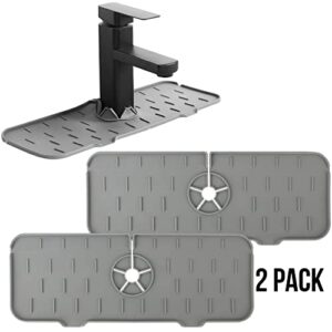 2 pcs Faucet Handle Drip Catcher - Silicone Faucet Splash Catcher Tray - Kitchen & Bathroom Faucet Sink Splash Guard Gray