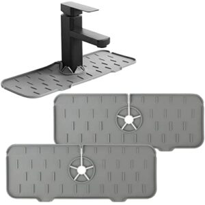 2 pcs faucet handle drip catcher - silicone faucet splash catcher tray - kitchen & bathroom faucet sink splash guard gray