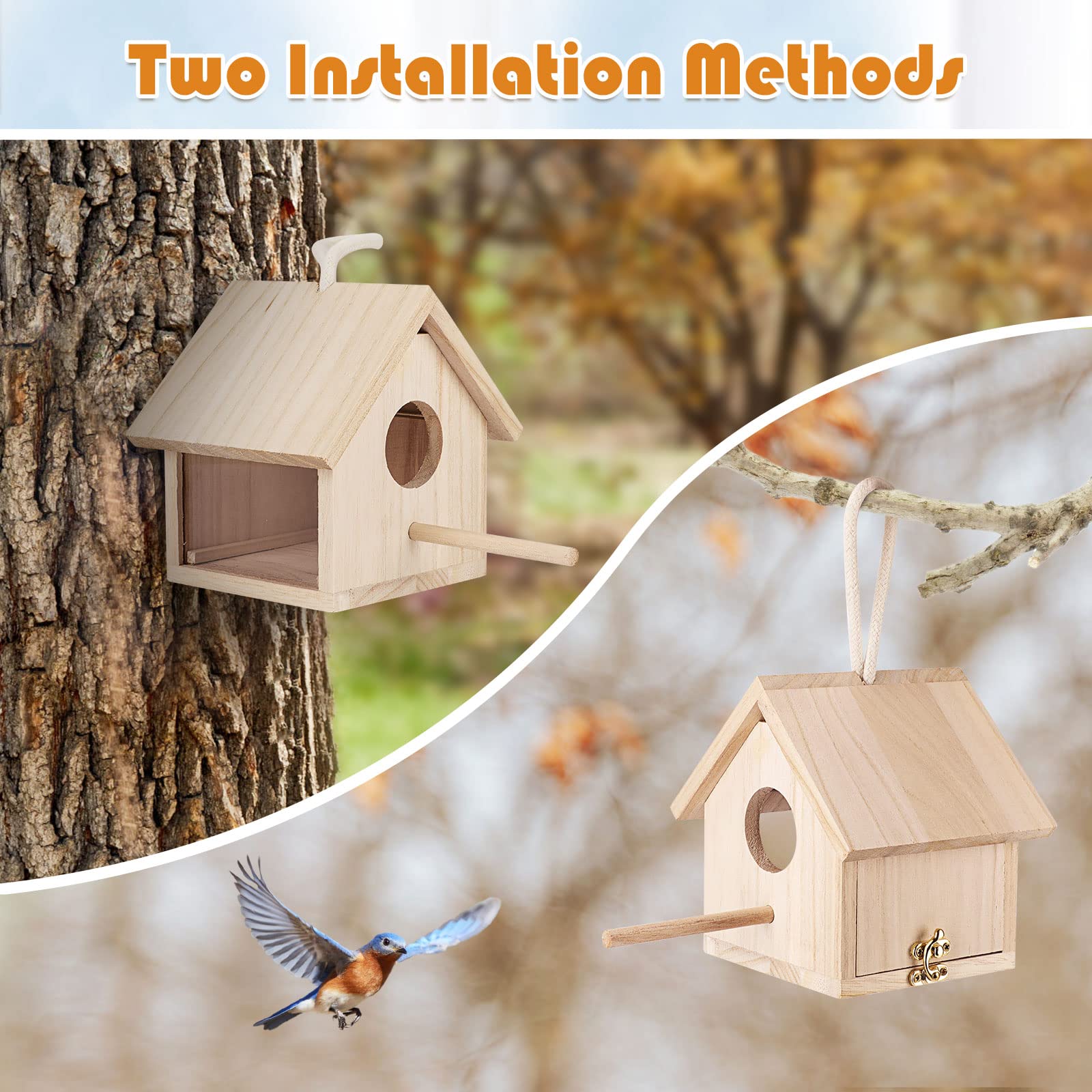 YUEPET Outdoor Bird Houses Transparent Wooden Bird House for Outside with Lanyard and Screws,Hanging Birdhouse Clearance for Finch Bluebird Cardinals Hummingbird