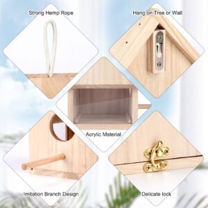 YUEPET Outdoor Bird Houses Transparent Wooden Bird House for Outside with Lanyard and Screws,Hanging Birdhouse Clearance for Finch Bluebird Cardinals Hummingbird