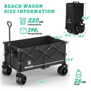 Navatiee Collapsible Folding Wagon with Big Wheels, All Terrain Beach Wagon Cart Heavy Duty Foldable for Sand, Utility Grocery Wagon for Camping Outdoor Sports, T1