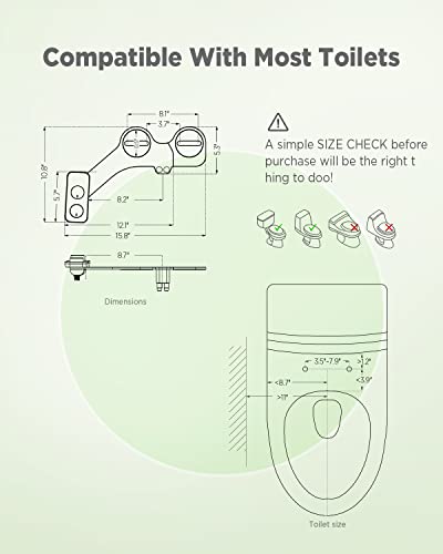 Bidet Attachment for Toilet, Ciays Ultra-Slim Bidet Toilet Seat Attachment , Self-Cleaning Dual Nozzles, Non-Electric Bidet Attachment for Sanitary and Feminine Wash, Sliver/White (CIBA02)