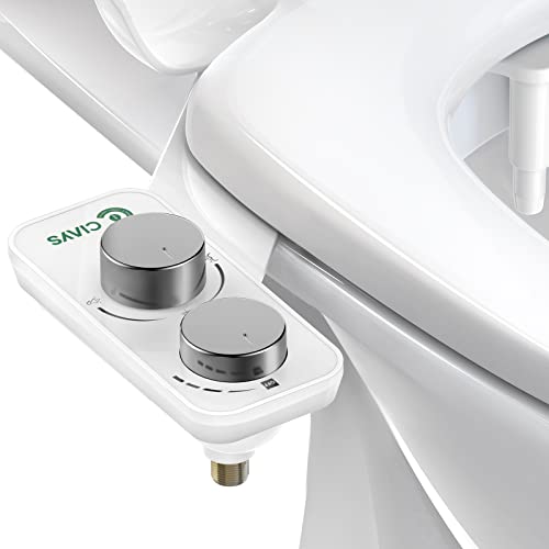 Bidet Attachment for Toilet, Ciays Ultra-Slim Bidet Toilet Seat Attachment , Self-Cleaning Dual Nozzles, Non-Electric Bidet Attachment for Sanitary and Feminine Wash, Sliver/White (CIBA02)