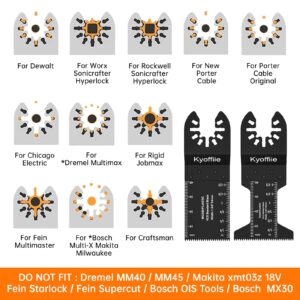 Kyoffiie 100Pcs Oscillating Saw Blades, Quick Release Multi Tool Blades Kits Universal Oscillating Tool Blades Wood Plastic Multitool Blades Compatible with Dewalt, Ryobi, Makita, Bosch, Craftsman