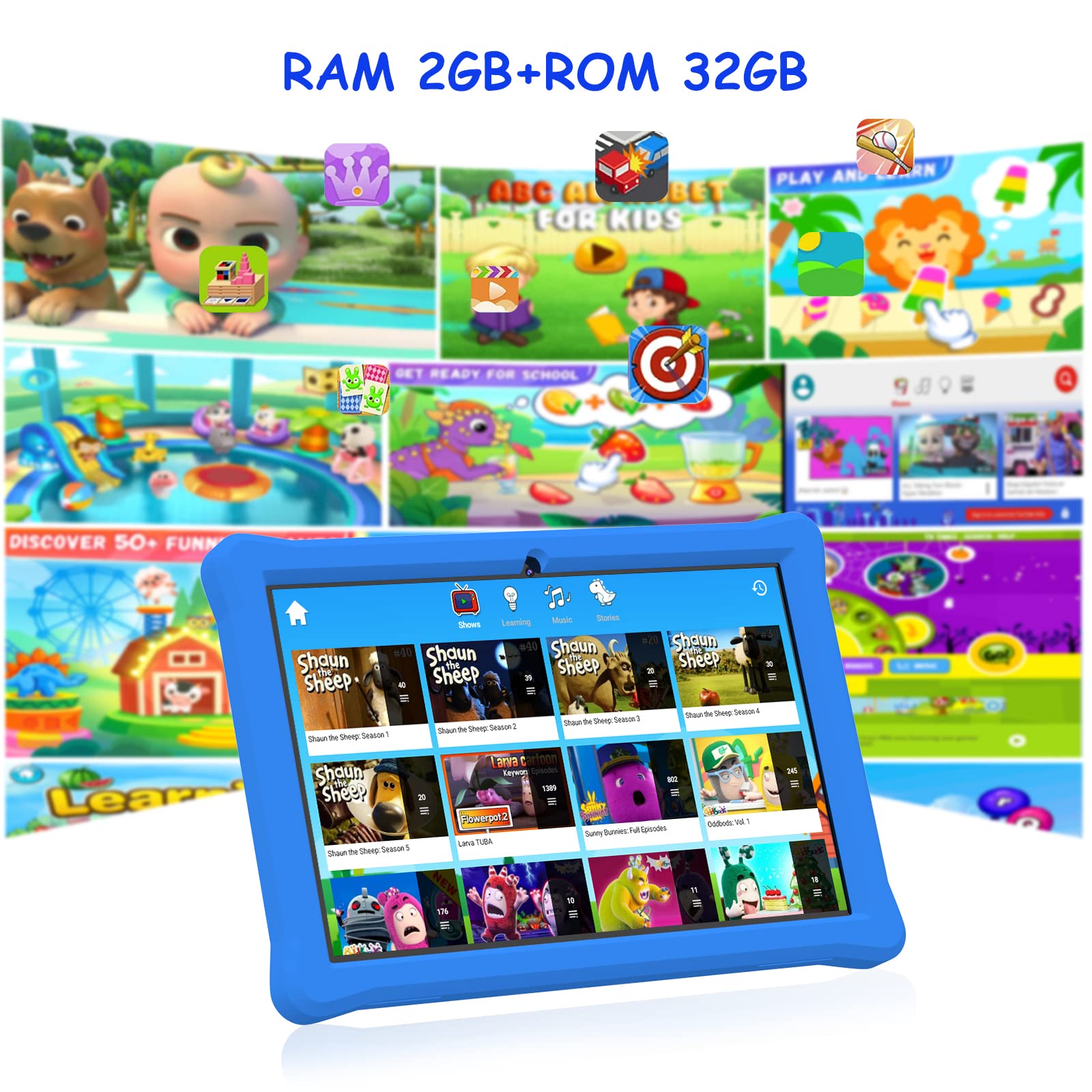 ZZB Kids Tablet 10 Inch Toddler Tablet, Android 11 Tablet for Boys Girls, 32GB Storage 2GB RAM, 6000mah Battery Quad-Core Processor Dual Camera WiFi Bluetooth, Parental Control APP, with Tablet Case.