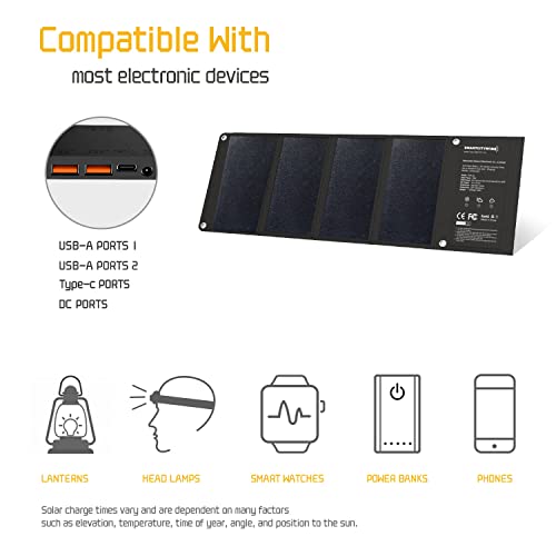 Portable Solar Panel 28W Monocrystalline - Foldable Solar Panel Charger with DC/USB QC3.0/Type-C for Camping, Suitable for iPhone, Android and Samsung Cell Phones, iPad etc.