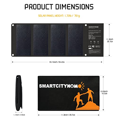 Portable Solar Panel 28W Monocrystalline - Foldable Solar Panel Charger with DC/USB QC3.0/Type-C for Camping, Suitable for iPhone, Android and Samsung Cell Phones, iPad etc.