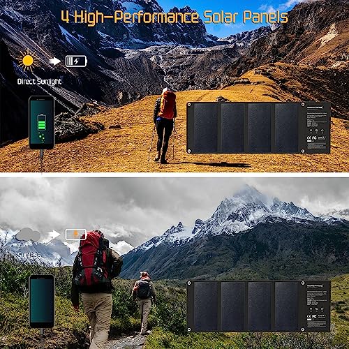 Portable Solar Panel 28W Monocrystalline - Foldable Solar Panel Charger with DC/USB QC3.0/Type-C for Camping, Suitable for iPhone, Android and Samsung Cell Phones, iPad etc.