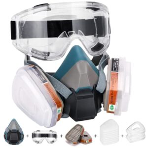 respirator mask, reusable half face gas masks with dual activated carbon filters and anti-fog safety glasses against painting/chemicals /organic vapors perfect for painters, spray, resin, sanding work