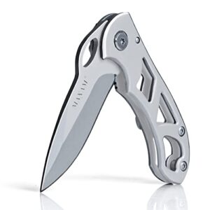 maxam folding pocket knife - stainless steel blade, handle, frame lock - small tactical knife with clip