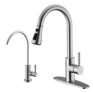 wewe single handle high arc brushed nickel pull out kitchen faucet,single level stainless steel kitchen sink faucets with water filter faucet