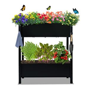 aboxoo double planter raised beds with legs,outdoor metal tall planter box elevated garden bed for vegetables flower herb patio backyard(22.6" l x 8.9" w x 31.5" h)