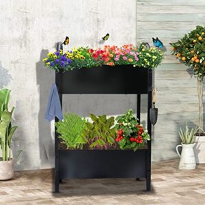 aboxoo Double Planter Raised Beds with Legs,Outdoor Metal Tall Planter Box Elevated Garden Bed for Vegetables Flower Herb Patio Backyard(22.6" L x 8.9" W x 31.5" H)