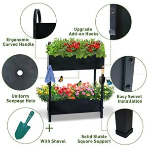 aboxoo Double Planter Raised Beds with Legs,Outdoor Metal Tall Planter Box Elevated Garden Bed for Vegetables Flower Herb Patio Backyard(22.6" L x 8.9" W x 31.5" H)