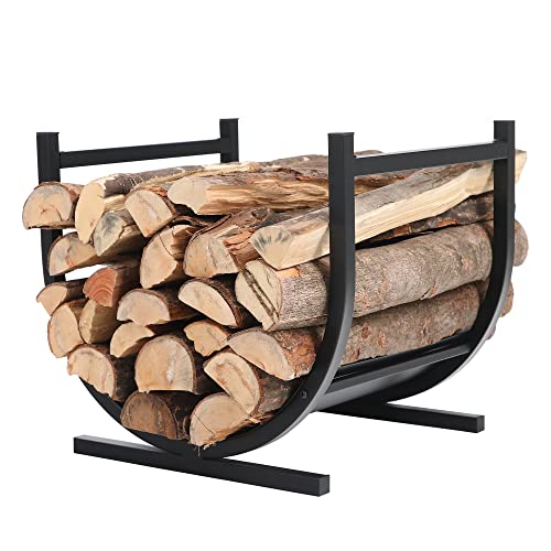 Sophia & William 17" Small Indoor Outdoor Firewood Rack, Heavy-Duty U-shaped Metal Log Holder, Wrought Iron Storage Rack to Store Logs, Stacker for Wood Storage, 17" L * 14.25" W * 15.25" H, Black