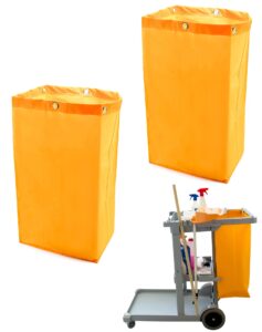 qwork janitorial cart bag, 24 gallon waterproof large capacity padded housekeeping commercial replacement cleaning cart bag for collecting trash or clothing (yellow), 2 pack