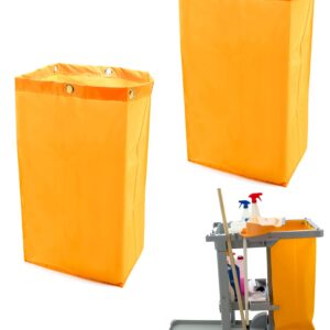 QWORK Janitorial Cart Bag, 24 Gallon Waterproof Large Capacity Padded Housekeeping Commercial Replacement Cleaning Cart Bag for Collecting Trash or Clothing (Yellow), 2 Pack