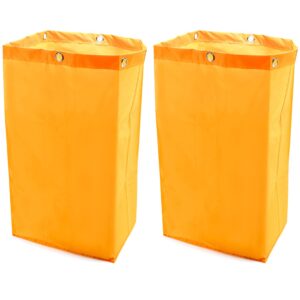 QWORK Janitorial Cart Bag, 24 Gallon Waterproof Large Capacity Padded Housekeeping Commercial Replacement Cleaning Cart Bag for Collecting Trash or Clothing (Yellow), 2 Pack