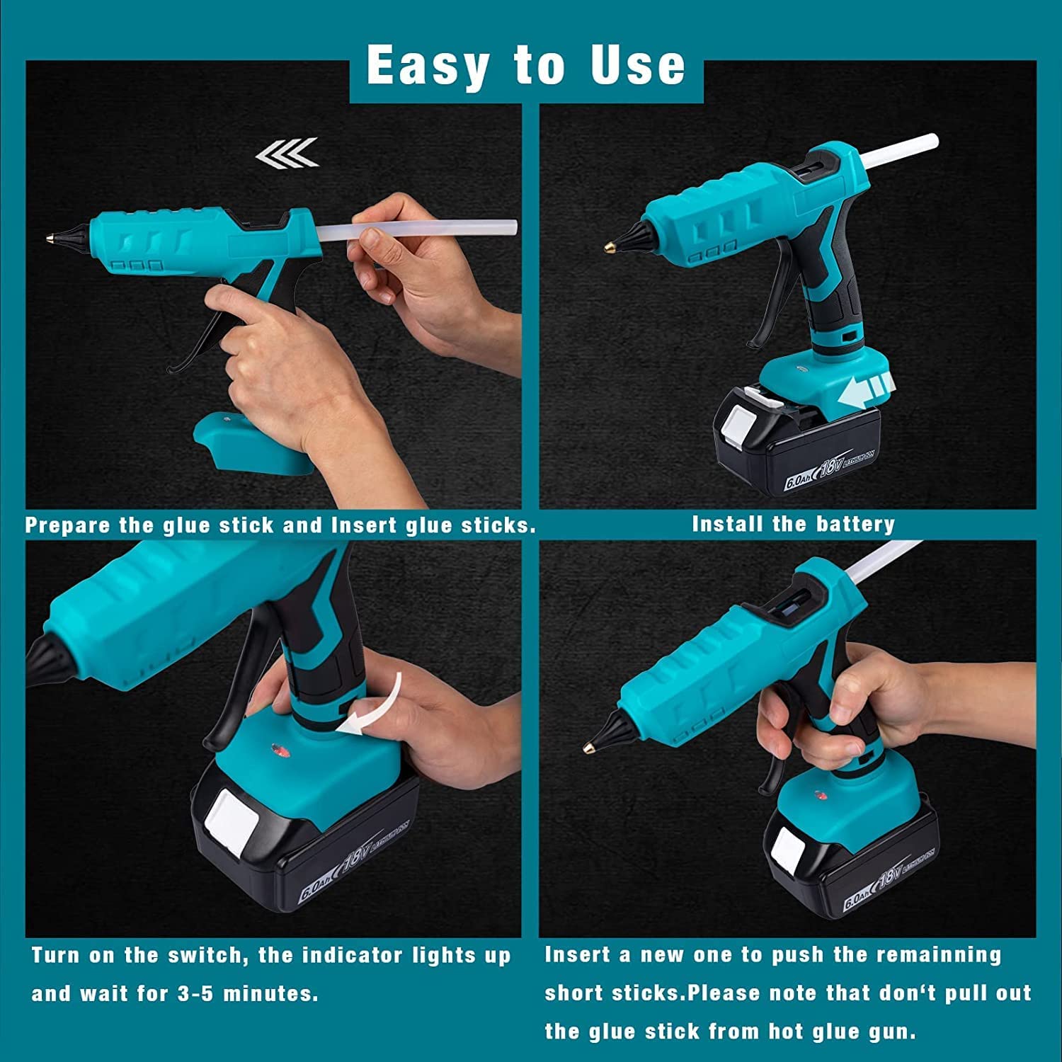 100W Cordless Hot Glue Gun for Makita 18v Lithium Battery (Battery NOT Included) with 20 Glue Sticks Portable Battery-Powered Glue Gun for Arts & Craft DIY Project & Festival Decoration