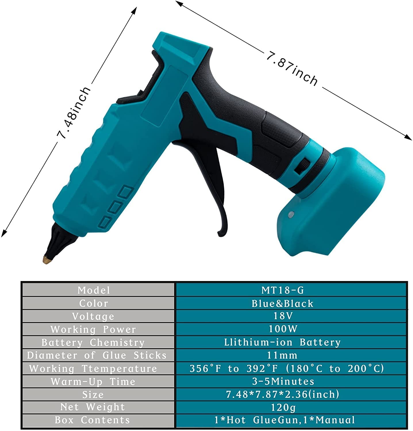 100W Cordless Hot Glue Gun for Makita 18v Lithium Battery (Battery NOT Included) with 20 Glue Sticks Portable Battery-Powered Glue Gun for Arts & Craft DIY Project & Festival Decoration