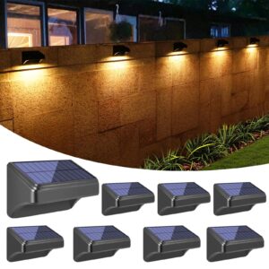 solar lights for fence with 8 solid colors, warm white solar wall lights outdoor waterproof, fence lights solar powered, outdoor decor accent ligths for patio, pool, fence line, backyard. (8pack)