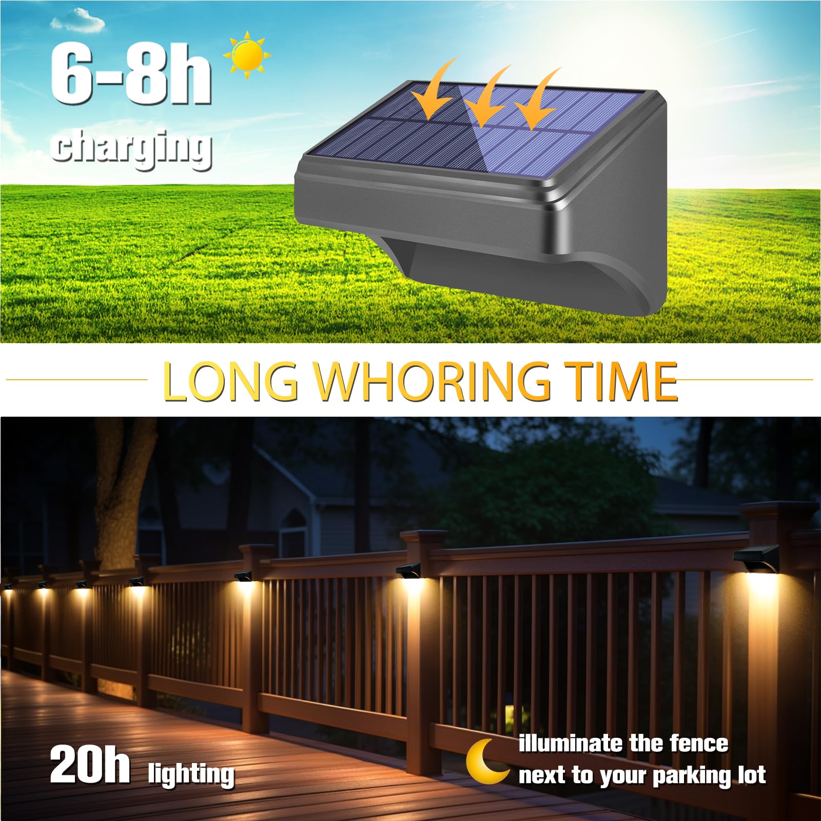 Solar Lights for Fence with 8 Solid Colors, Warm White Solar Wall Lights Outdoor Waterproof, Fence Lights Solar Powered, Outdoor Decor Accent ligths for Patio, Pool, Fence Line, Backyard. (8pack)